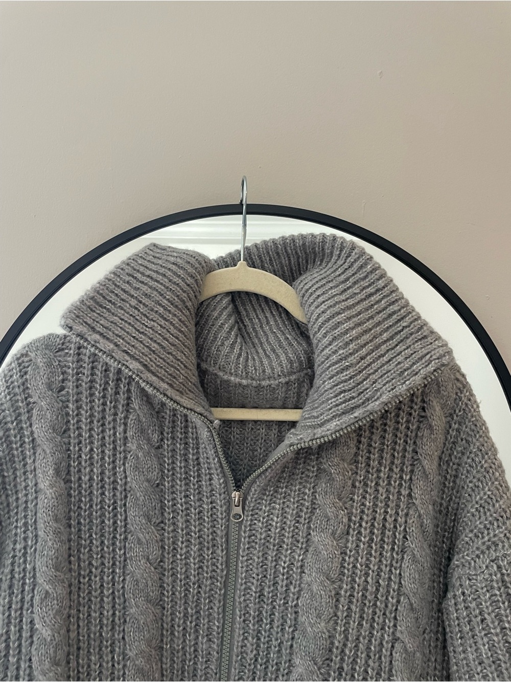 Lewkin Women's Chunky Cable Knit Zip-Up Sweater - Gray